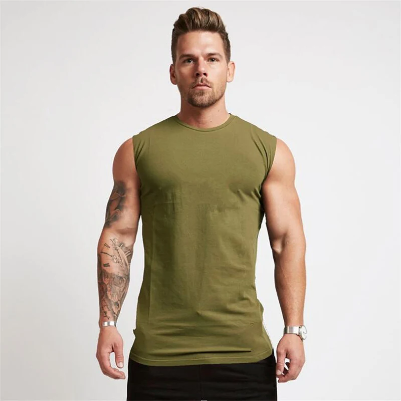 

2021 Summer Newest Brand Mens Curved Hem Solid Color Gyms Stringers Vest Bodybuilding Clothing Fitness Man Tanks Tops