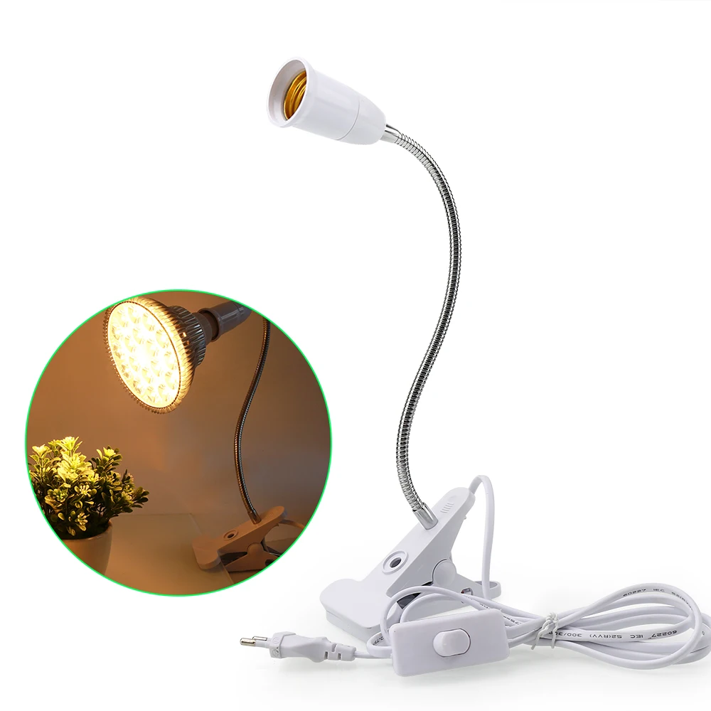 

EU US Plug 360 Degrees Flexible Desk Lamp Holder E27 Base Light Socket Gooseneck Clip-On Cable With On off Switch for Home Plant