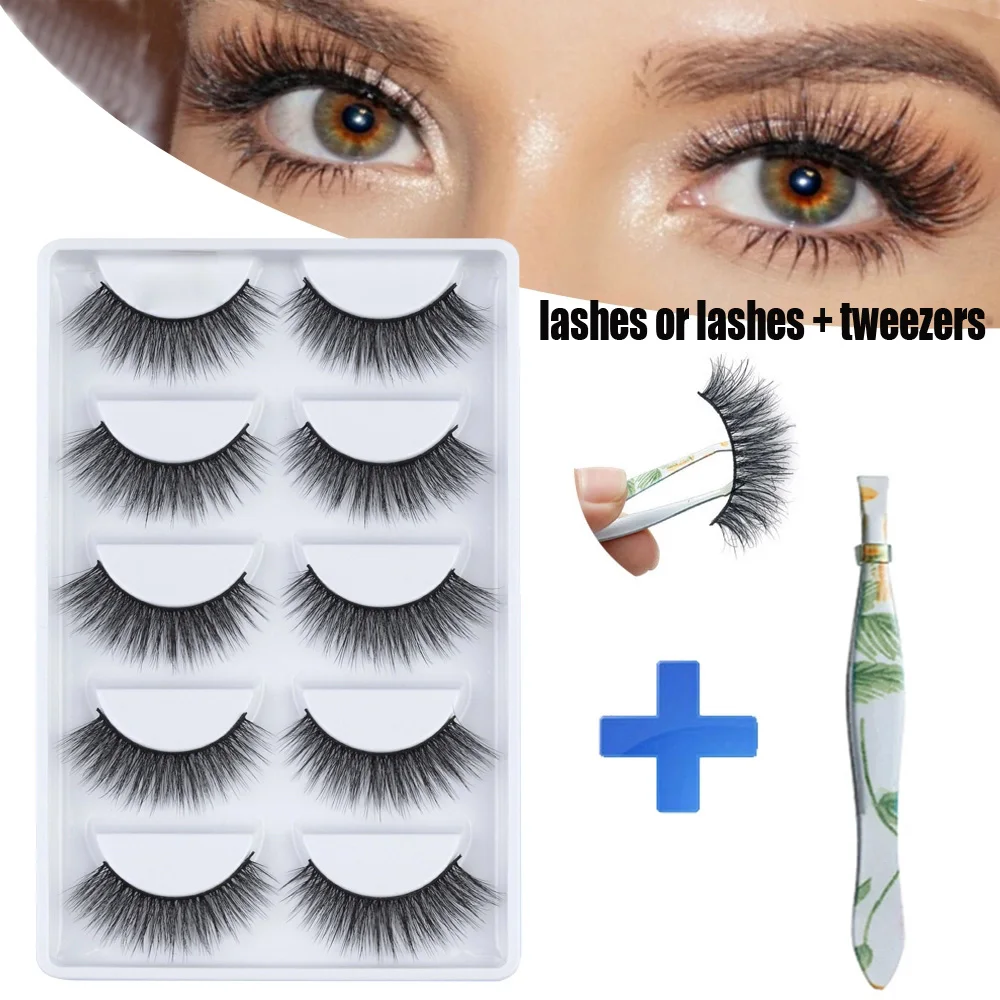 

MB New 5 pairs 3d 100% Mink Lashes Handmade False Eyelash Thick Soft Volume Mink Eyelashes Set faux cils natural