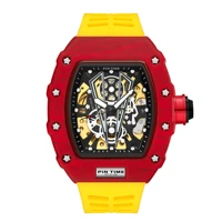 yellow fashion men sport automatic yellow watch mechanical movement rubber strap luxury style hollow dial gift wristwatches