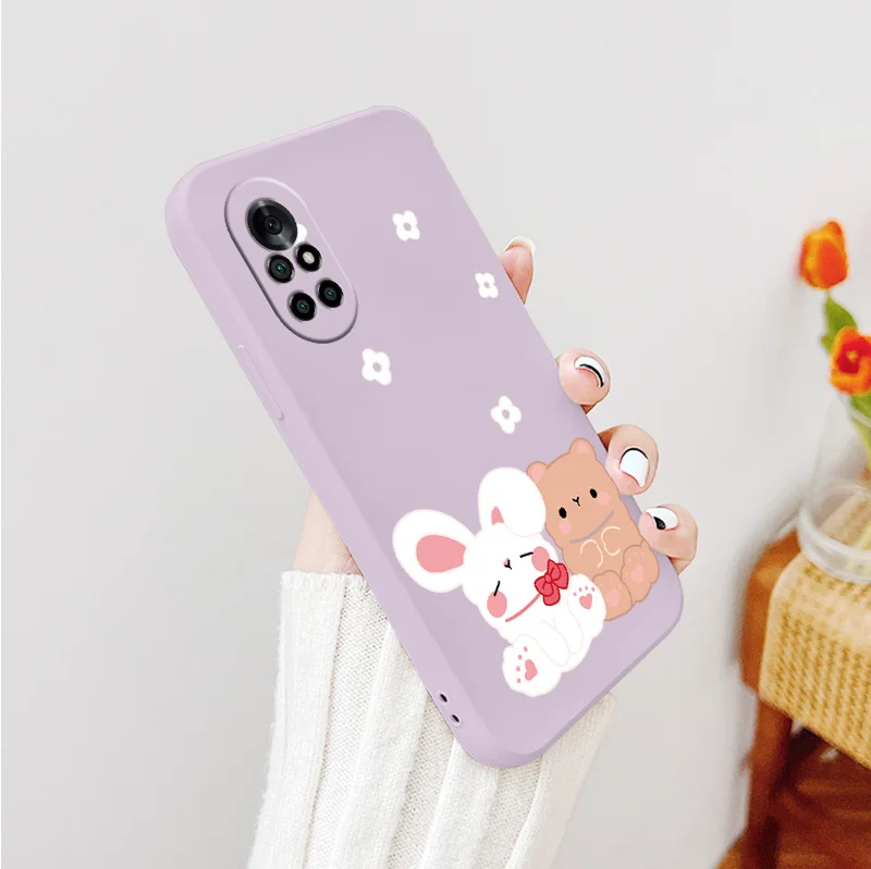 

Little Bear Liquid Silicone Case For Huawei Nova 8 7 Pro SE 6 SE 5 Pro 5Z 5I 5Ipro 5T 4 4E Ultra Thin Phone Back Cover Funda