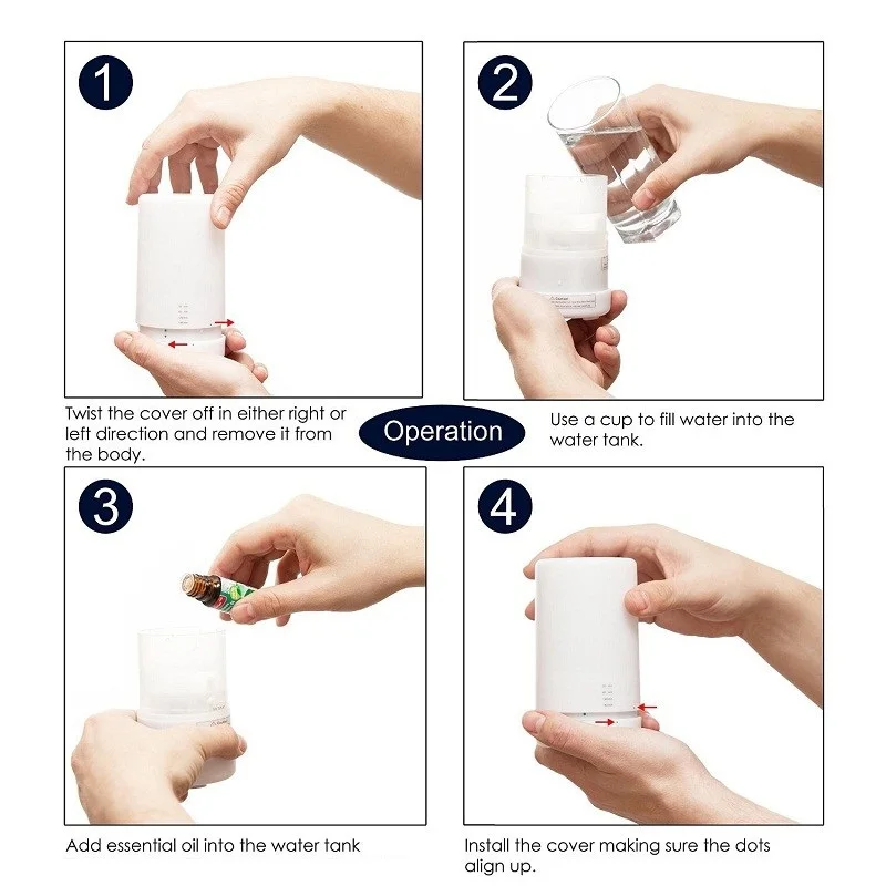 

KBAYBO Diffuser USB air aroma Humidifier Essential Oil diffuser Aromatherapy Car fragrance Ultrasonic Humidifier LED Night Light