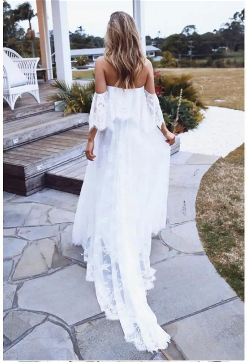 

New Sumemr Beach Lace Off the Shoulder Backless Wedding Dress 2021 Boho Chic Bride Dresses Bridal Gowns robe de mariage