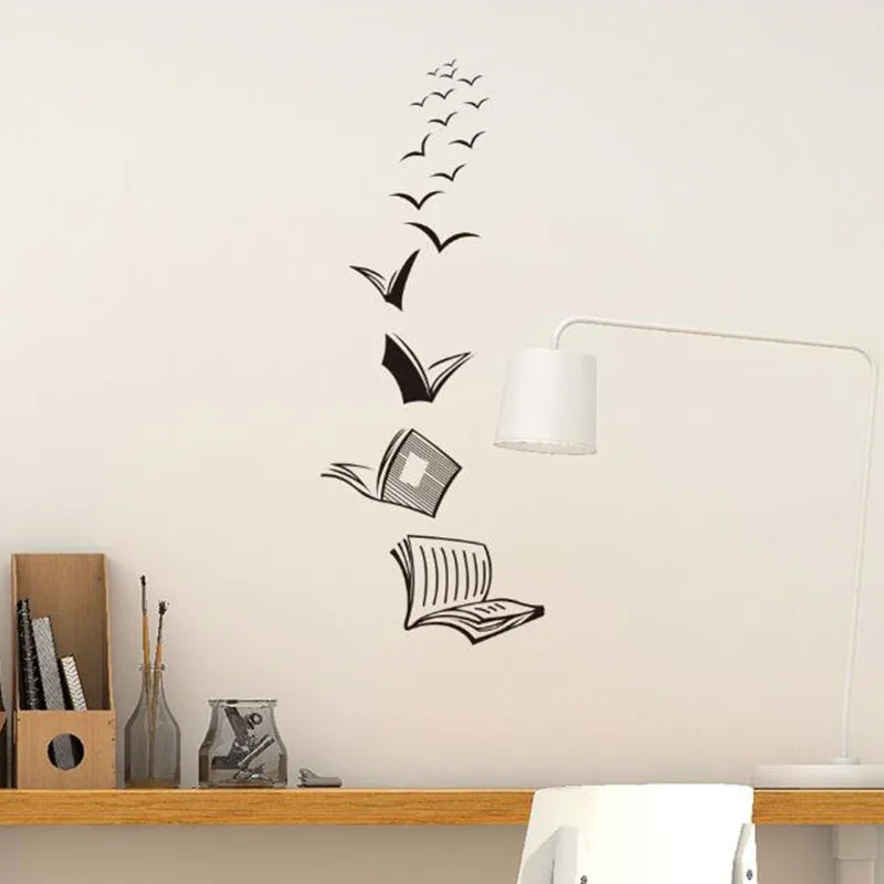 Открытая книга Fly птицы стены Стикеры библиотеки классного чтения книги