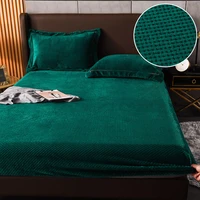 fashion flannel fitted bed sheet soft cozy solid color bed mattress cover thick warm bed cover bed mattress protector
