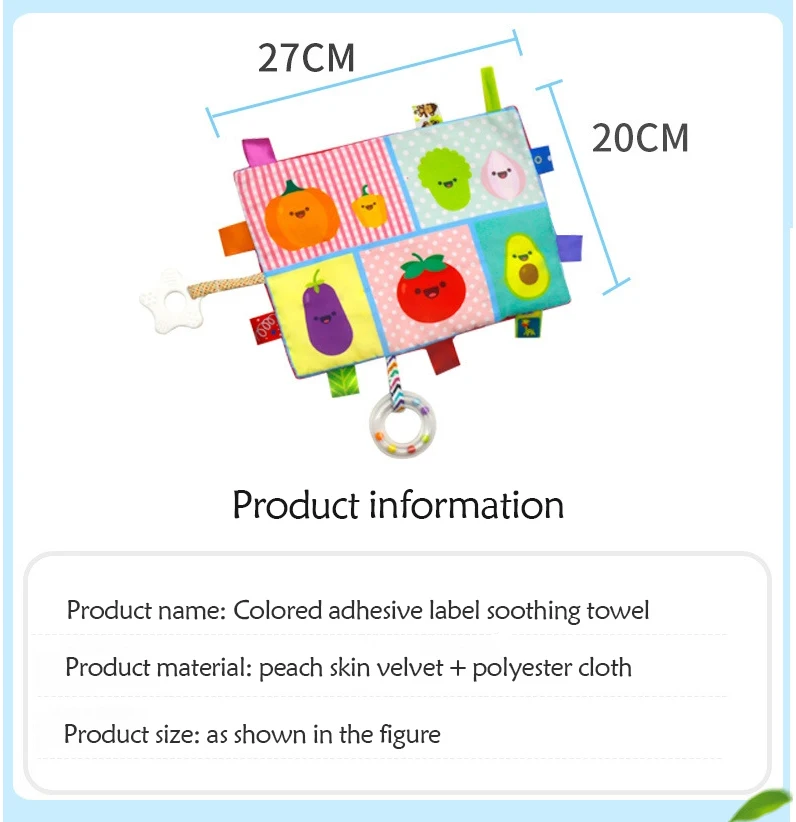 

Baby Security Blanket Colorful Soft Appease Tag Towel with Cartoon Patterns Hanging Teether Rattle for Newborn Kids 0-3 Years
