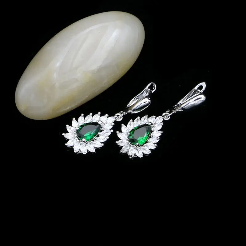 Женские вечерние комплекты украшений из серебра 925 пробы серьги с зеленым