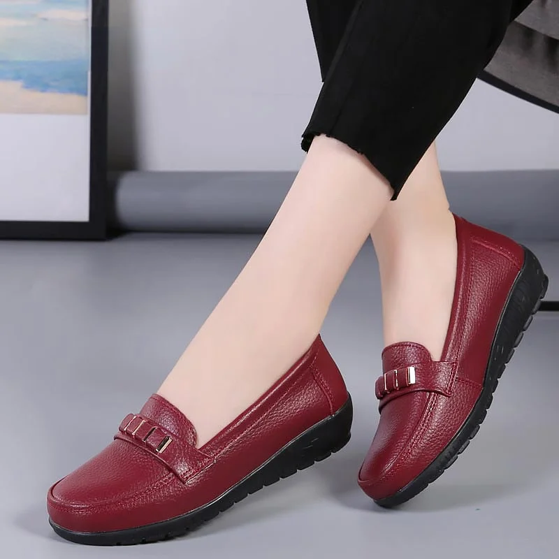 Ladies Shoes 2022 New Fashion Flats Women Shoes Genuine Leather Loafers Non-slip Solid Color Flat Shoes Woman Zapatos De Mujer