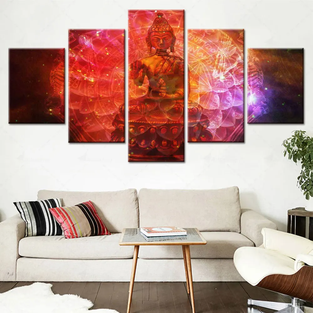 

Artsailing HD Printed 5 Piece Canvas Wall Art Zen Buddha Red Paintings Framed Modular Home Decor For Living Room Free Shipping