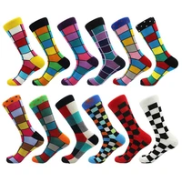 mens checks gifts novelty plaids cotton motion colorful socks british style middle socks cotton socks