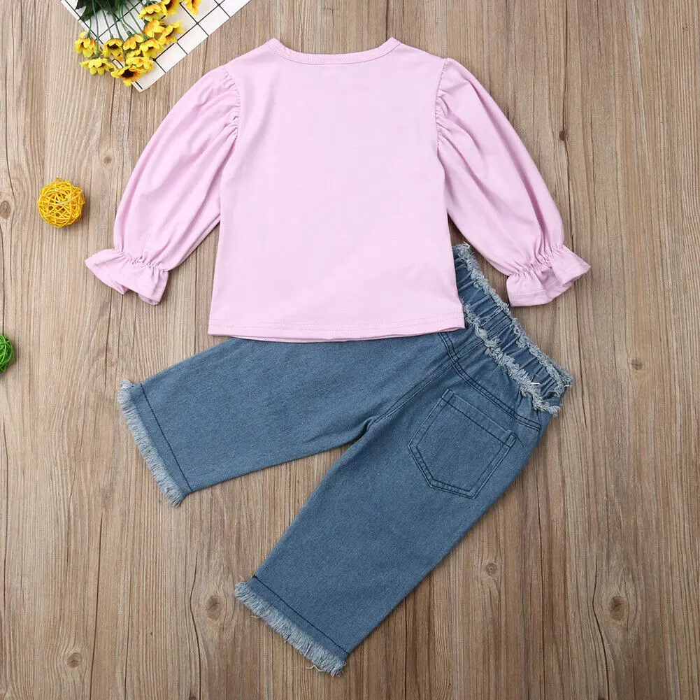 Осенне-зимняя одежда для маленьких девочек хлопковые топы футболка джинсовые