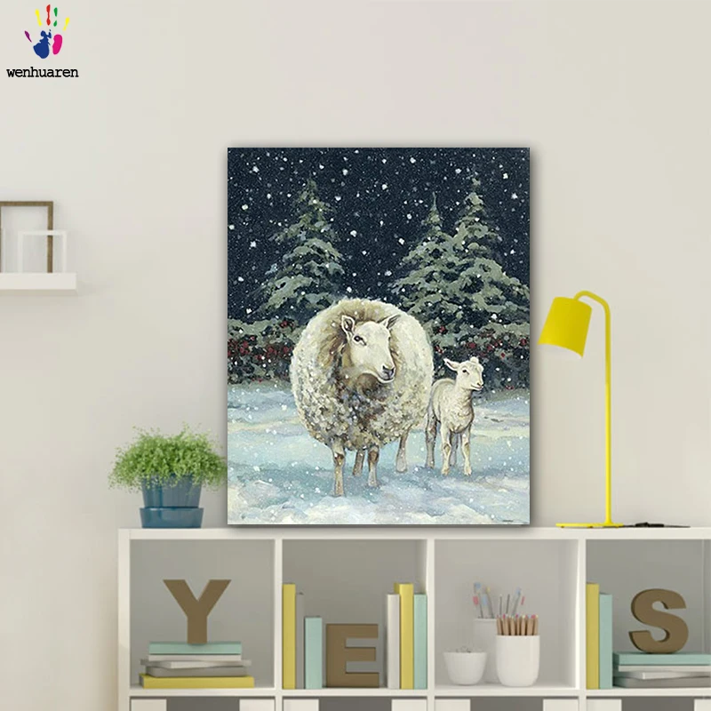 DIY картинки для раскраски по номерам с цветами Детские овечки и мамы Овцы картина