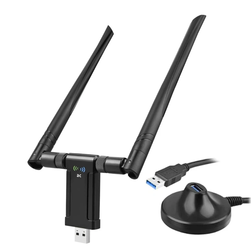 

USB WiFi Adapter - 1900Mbps Dual Band, 2.4GHz/5.8GHz with Dual High Gain 5dBi Antennas, Wireless USB 3.0 Network Adapter for PC