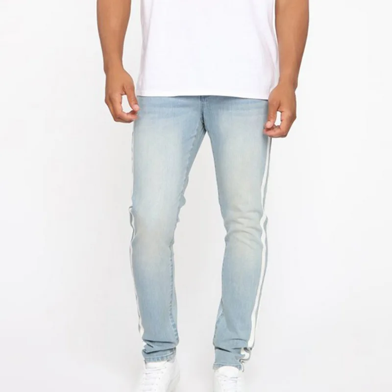 2019 полосатые одноцветные джинсы мужские длинные на молнии повседневные узкие