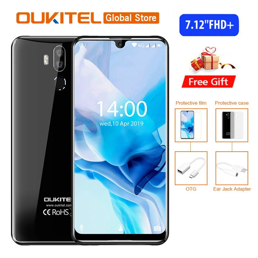 OUKITEL K9 водослива 7,1" FHD+ 1080*2244 16MP+ 2MP/8MP смартфон 4GB 64GB Face ID 6000mAh 5 V/6A Быстрая зарядка OTG Мобильный телефон