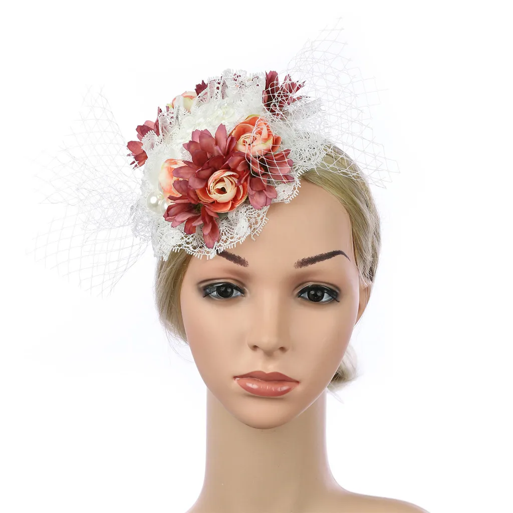 

Women's Elegant Hat Strap Flower Mesh Party Hat Hair Clip Headband Accessory scrunchie 2019 #2N08