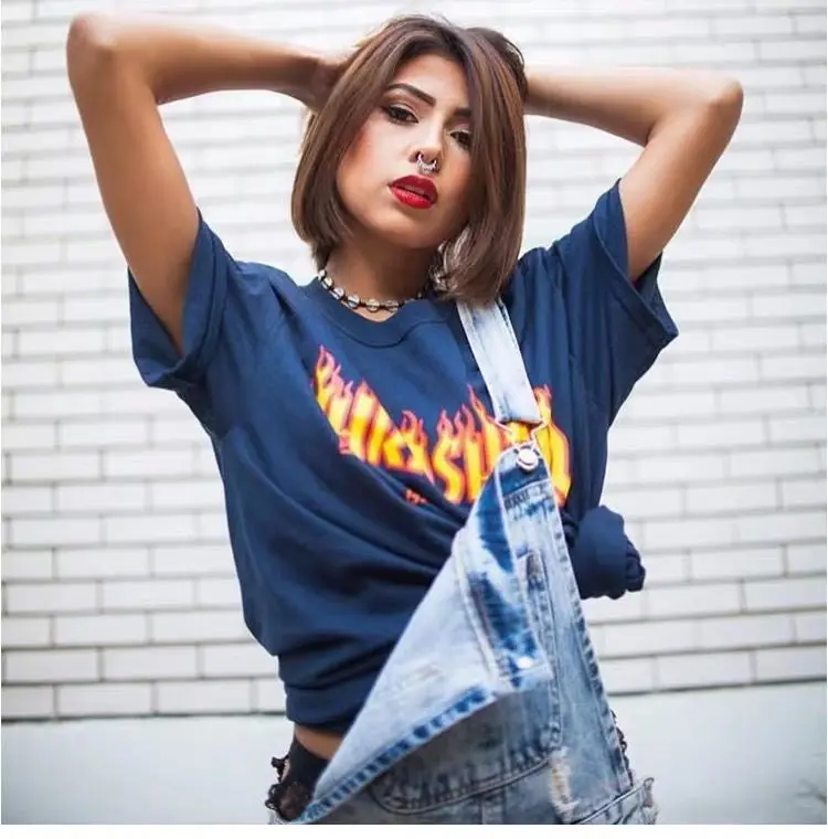 

100%Cotton Brand Quality Flame T Shirt for Women Cool Girls Oversized Loose Summer Tees Fashion Hip Hop Streetwear Ladies Tops