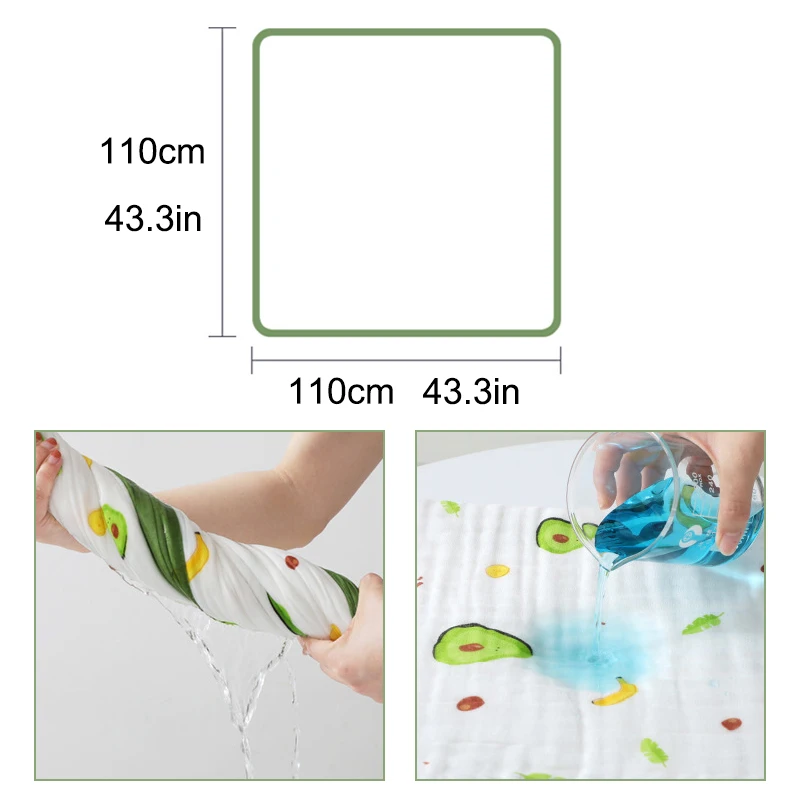 

110cm*110cm Six Layers Pure Cotton Gauze Baby Towels Cute Cartoon Printing Newborns Muslin Cover Blanket Kids Bath Care Stuff