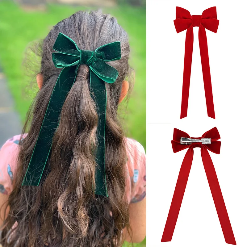 Oaoleer Lovely Hair Accessories for Girls Kids Long Ribbon Solid 2020 Hair Bows Clips Cute Velvet Ins Fashion Girls Hair Pins (0)