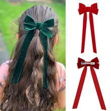 Oaoleer Lovely Hair Accessories for Girls Kids Long Ribbon Solid 2020 Hair Bows Clips Cute Velvet Ins Fashion Girls Hair Pins (4)