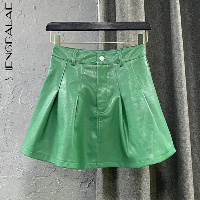 

SHENGPALAE индивидуальная плиссированная юбка Женская Осенняя Новинка 2021 года однотонная уличная мини юбка из искусственной кожи с высокой тал...