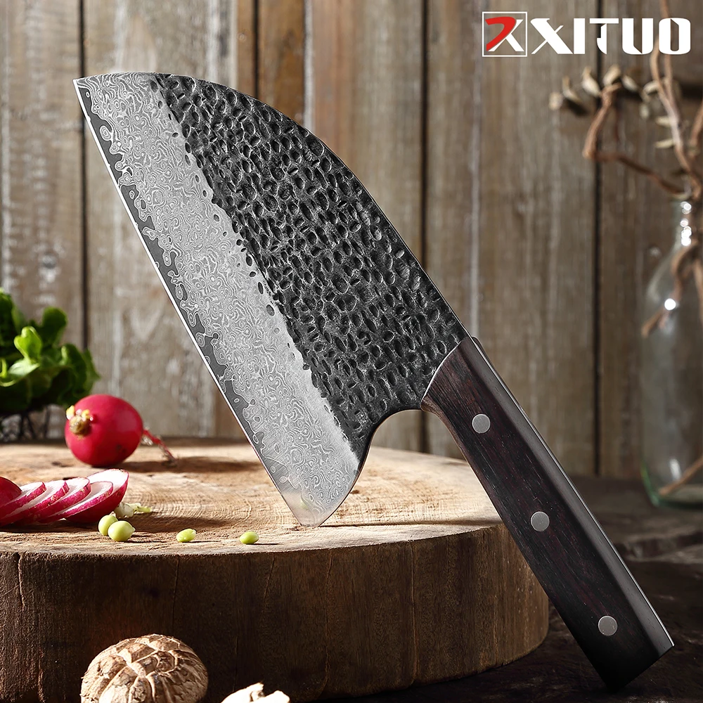 XITUO Kitchen Chef Knife Japan Damascus Steel Bone Cutting Meat Cleaver Butcher Knifes Vegetable Chopping Knives Cooking Tools