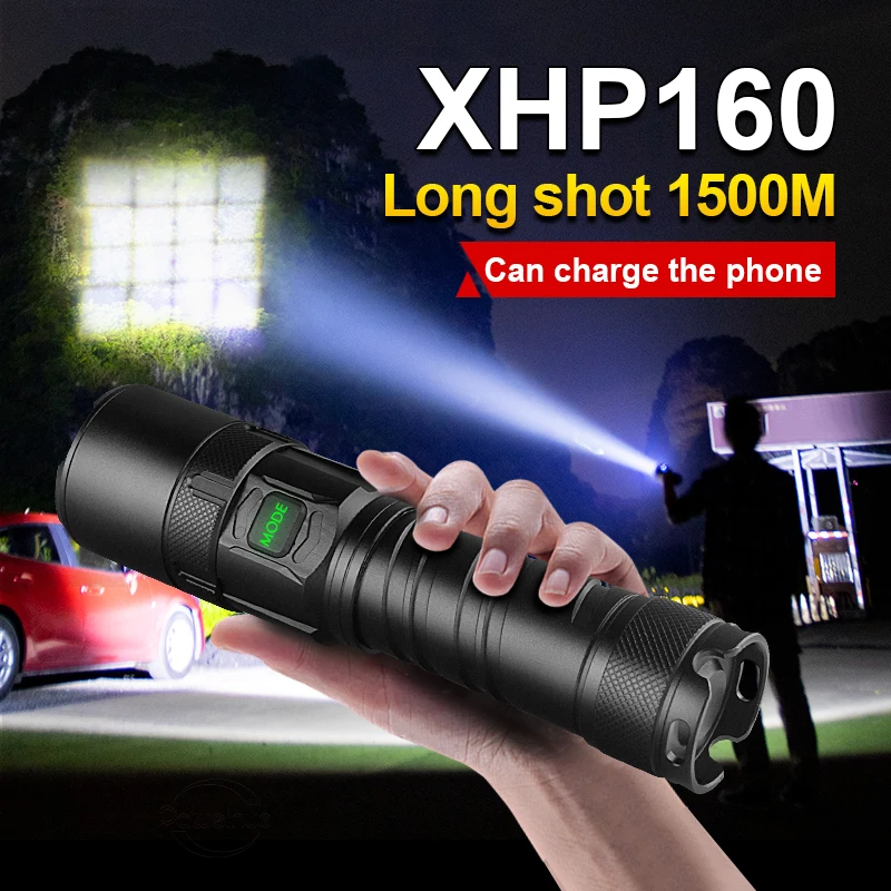

Мощный яркий светодиодный фонарик XHP160, светодиодный фонарь высокой мощности XHP90, перезаряжаемый от USB Тактический светильник онарь, фонарь ...