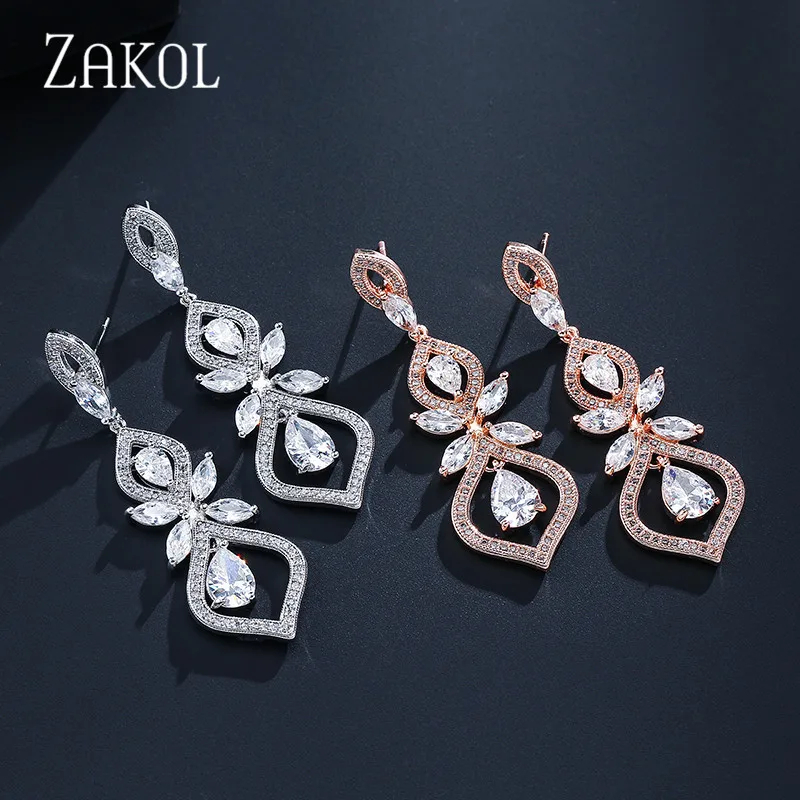 Роскошные висячие серьги ZAKOL с фианитами для женщин модные свадебные ювелирные