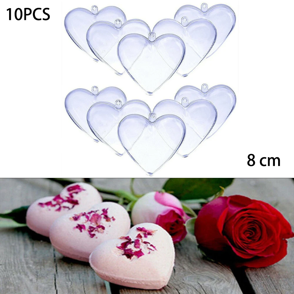 

10pcs Clear Bauble Heart Ornament Plastic Craft Heart Transparent Bauble Wedding Xmas Decoration DIY Festive Party Supplies