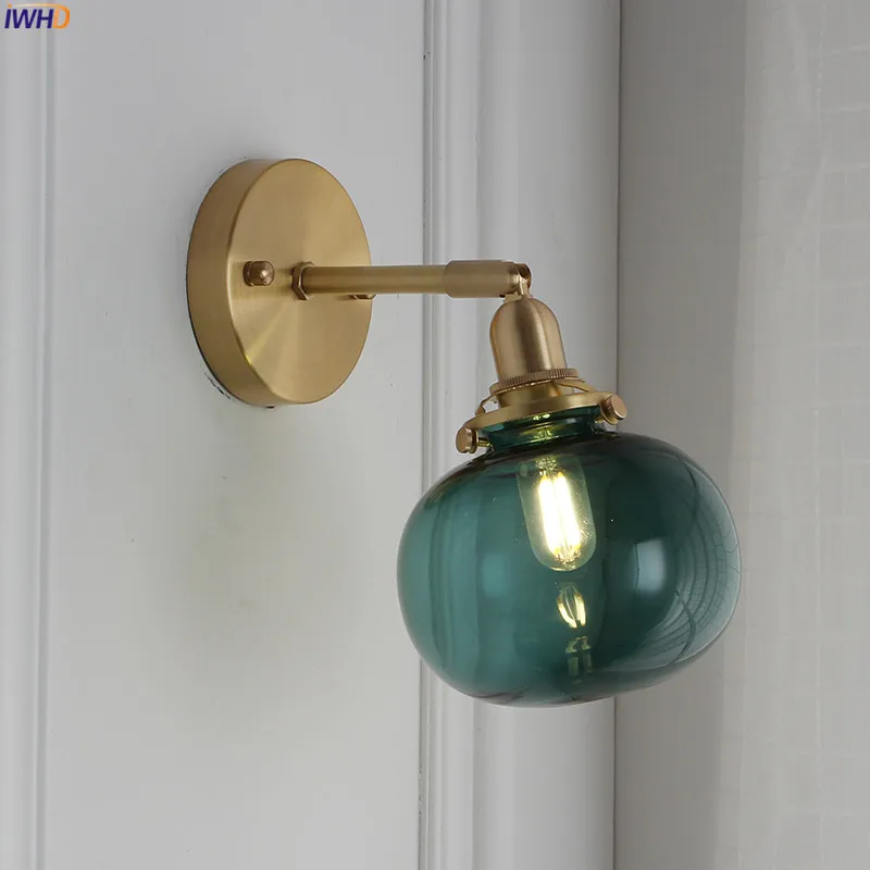 

IWHD Nordic Copper LED Wall Lamp Beside Bedroom Bathroom Mirror Bule Glass Ball Wall Light Fixtures Wandlamp Applique Murale