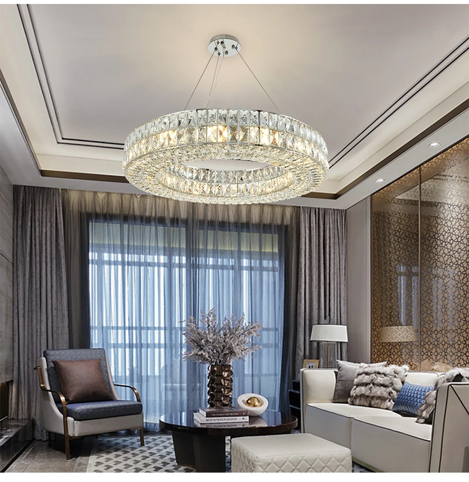 2021 Современная хромированная люстра светильник ing с украшением в виде кольца