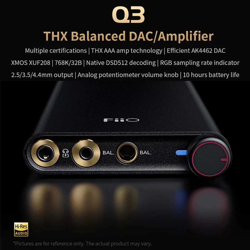 fiio q3 ak4462 chip thx balanced headphone amplifier usb dac amp xmos xuf208 pcm768k dsd512 decoding for mobile phone pc android free global shipping