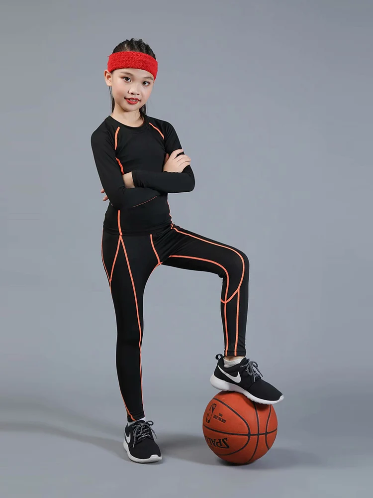 

Boy and Girl Thermal Underwear Compression T-Shirt Fitness Pants Quick-Drying Fashion Clothes Basketball Sportswear 2 Piece Suit