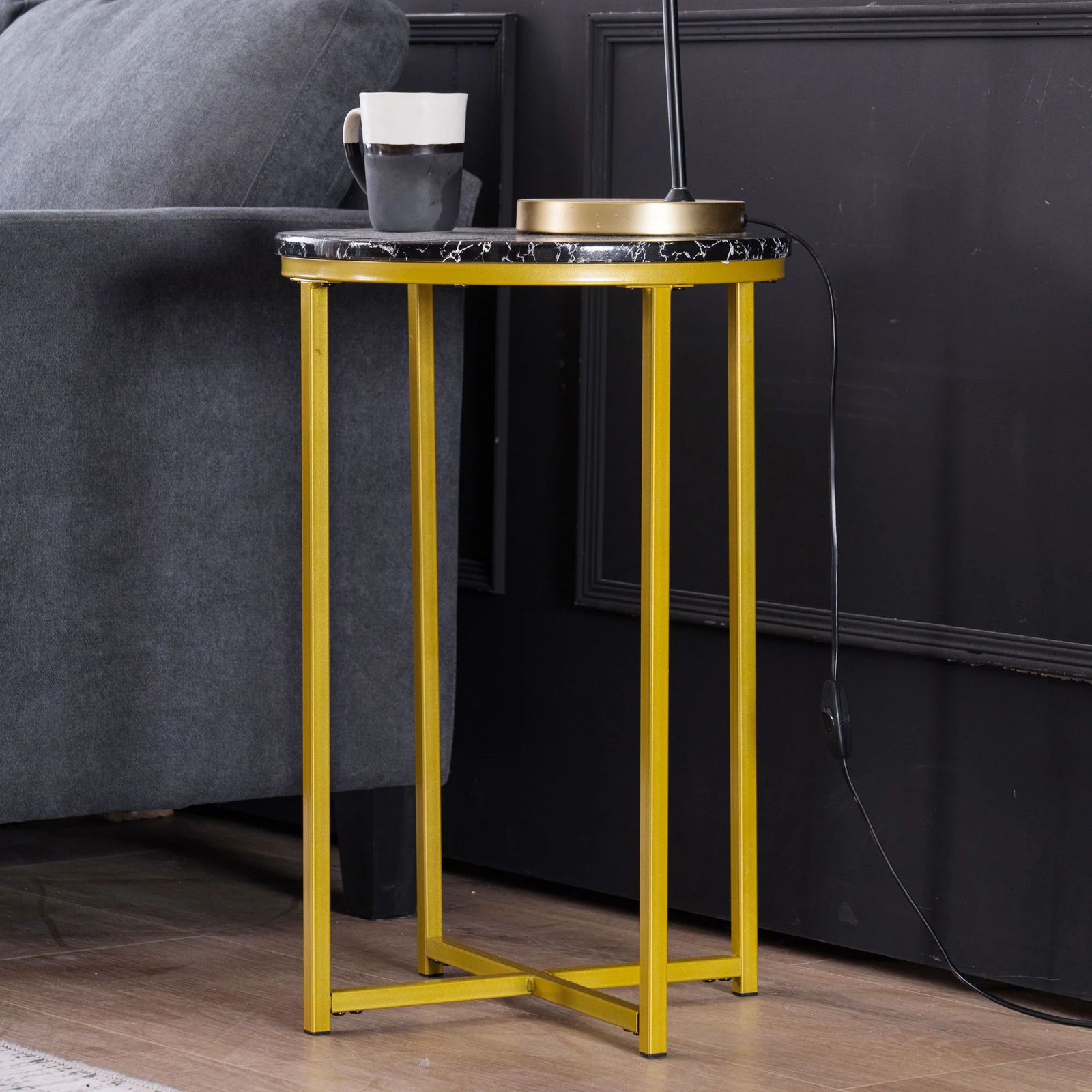 

[40 x 40 x 60]cm Marble Simple Round Edge Table Coffee Table Side Table End Table BlackUS Warehouse