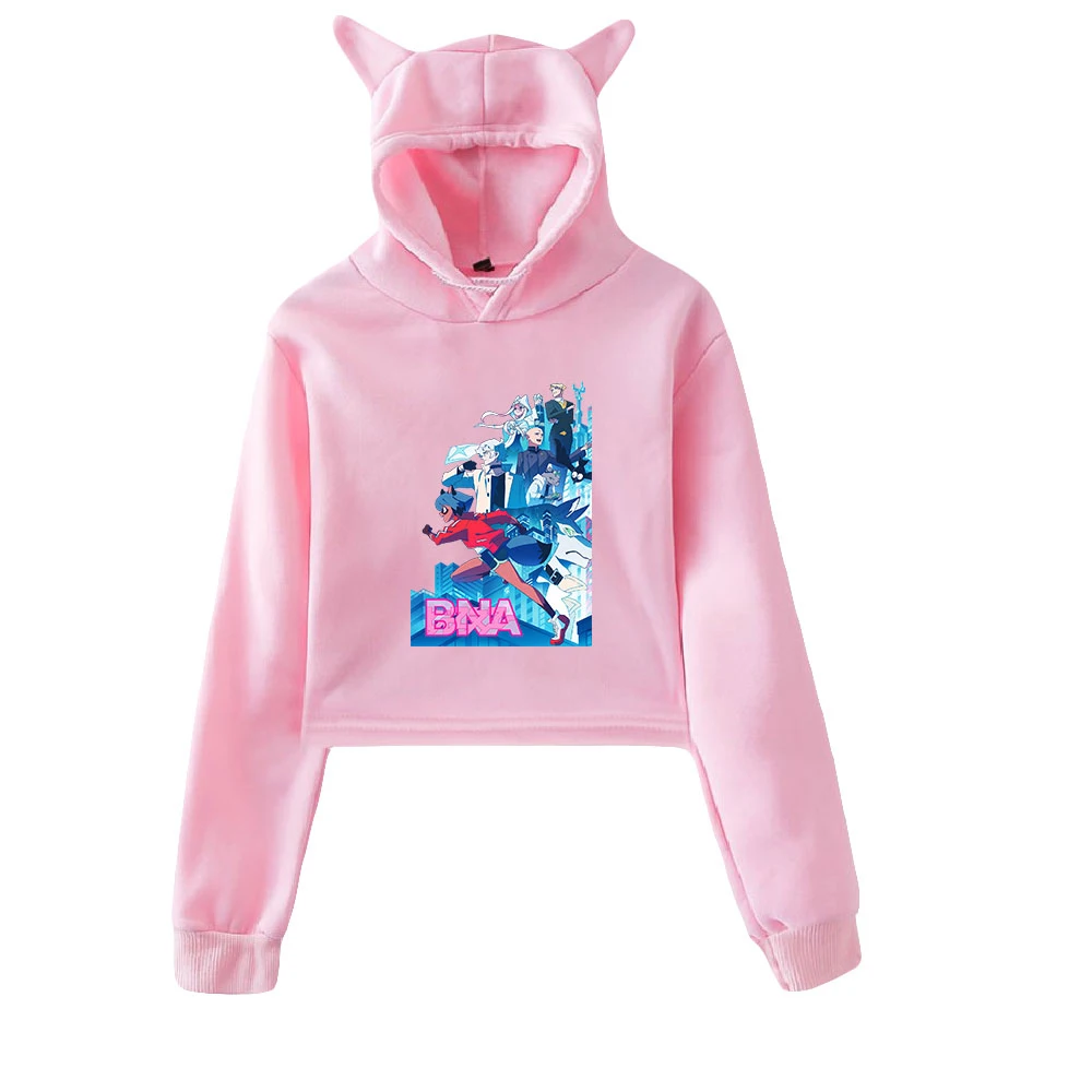 

BNA Brand New Animal Printed Cat Cropped Hoodies Women Long Sleeve Hooded Pullover Crop Tops Hot Sale Casual Streetwear Clothes