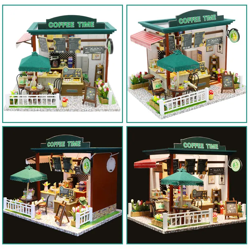 

Doll House Miniature DIY Dollhouse With Furnitures Wooden Coffee Time Shop House Toys For Children Girls Birthday Christmas Gift