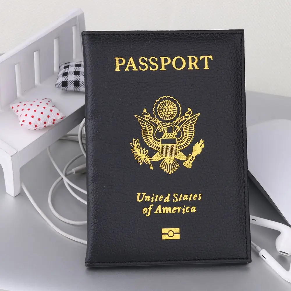 TRASSORY путешествия личи шаблон кожа США Обложка для паспорта США Rfid защита Кредитная карта чехол держатель для паспорта - Цвет: Black
