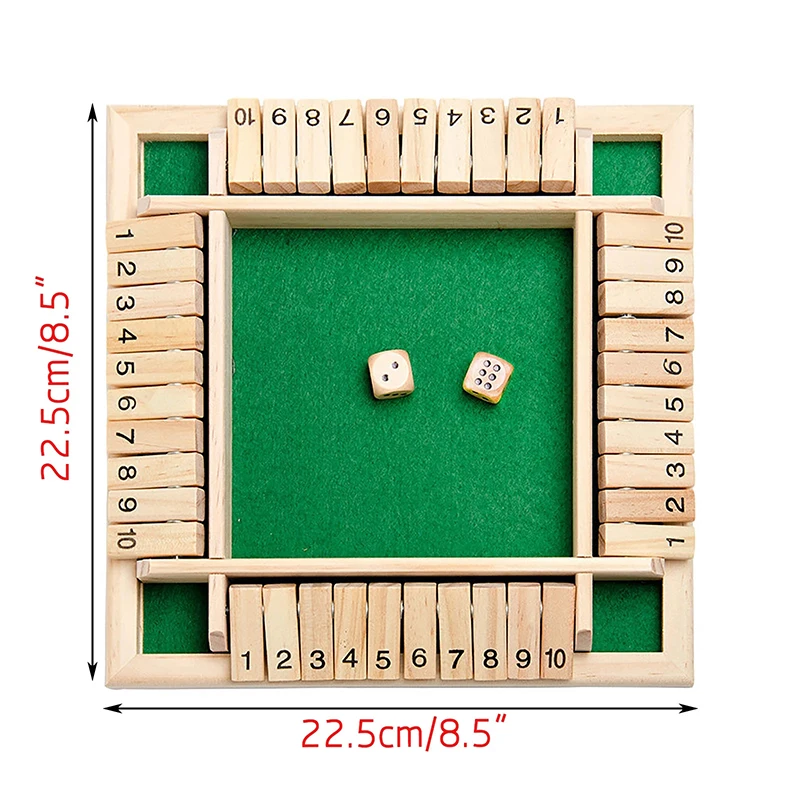 

Traditional Four Sided Wooden 10 Number Pub Bar Board Dice Game For Shut the Box Family Travel Fun Game Set Family Fun Games