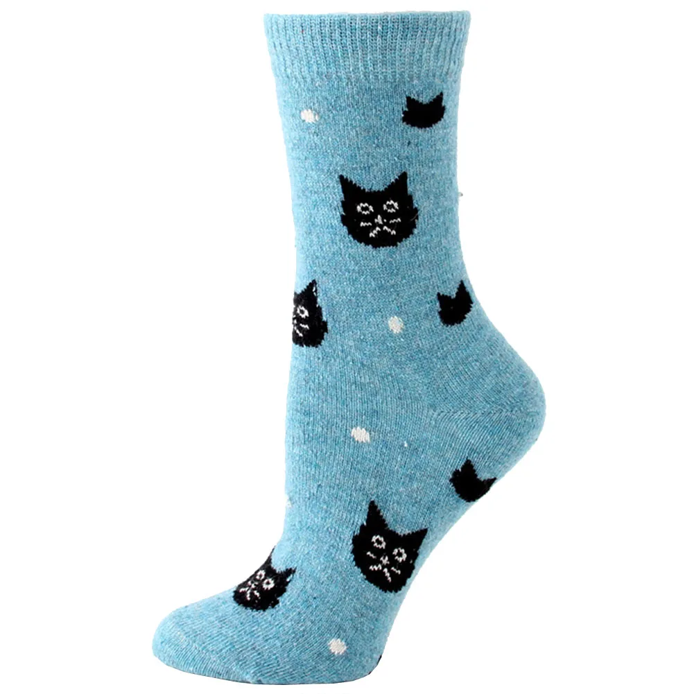 Winter Warm Thermal Wool Cashmere Socks for Women Fashion Casual Thick Cartoon Cat Cotton Mid Calf Cartoon Socks Pack