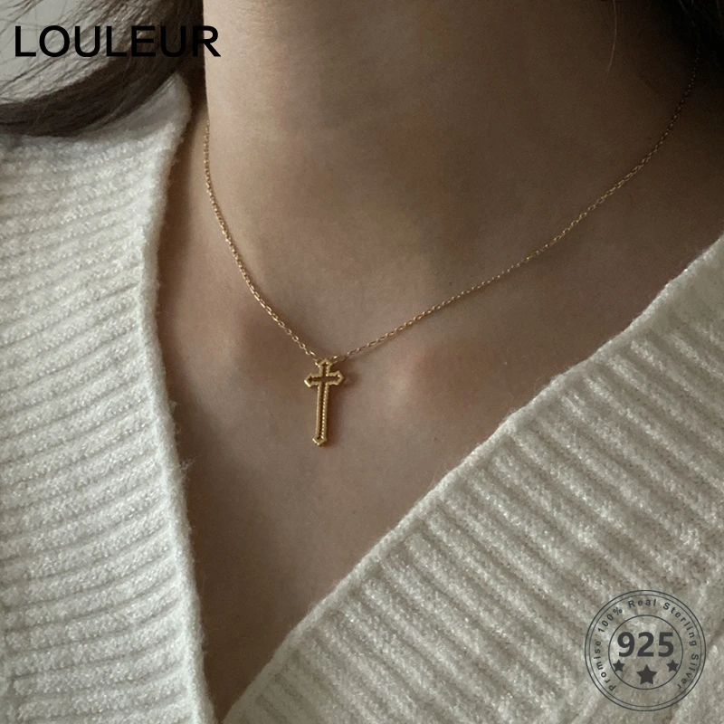 Louleur 925 пробы Серебряное ожерелье с подвеской в виде креста минималистичное