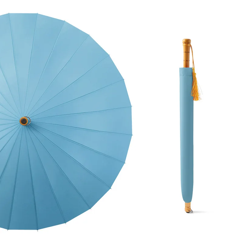 

Зонт женский с длинной ручкой, однотонный аксессуар с 24 прямыми ручками в стиле ретро, Солнечный дождь, двойной