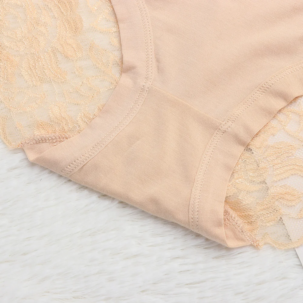 Fashion Women's Cotton Underwear Panties Sexy Lace Mid-Waist Hollow Female Briefs Hip Lift Underpant For Lady Plus Size Lingerie | Женская