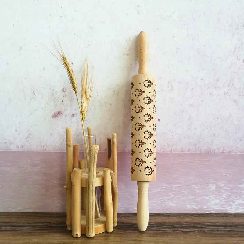 2020 Новый рождественский Скалка Выгравированный олень Звезда Сердце тисненый