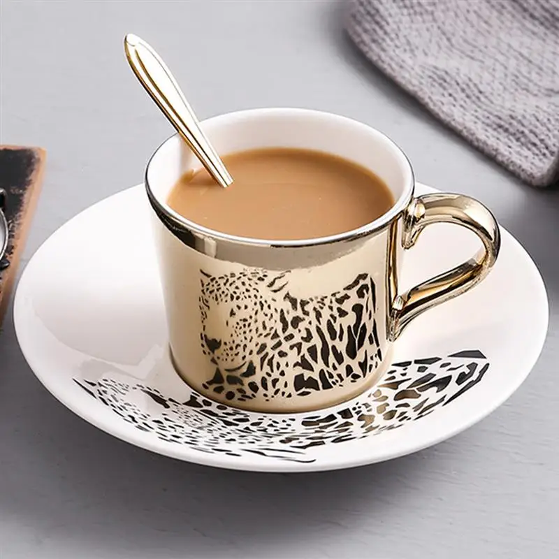 

Creative Leopard Animal Reflection Ceramic Coffee Cup Mug Coffee Tea Set With Coaster