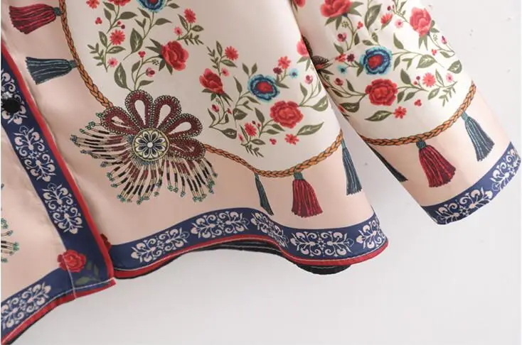 

Women's spring Europe style turn-down collar print vintage poplin shirt long sleeve loose single breasted tops TB3997