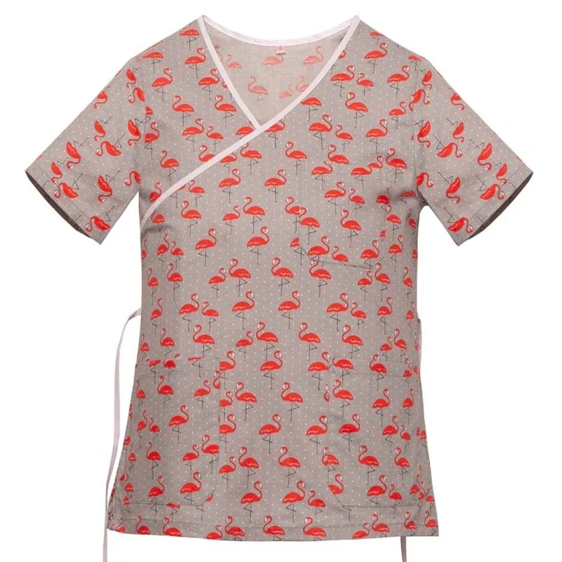 Женская модельная рубашка из чистого хлопка с V-образным вырезом и принтом