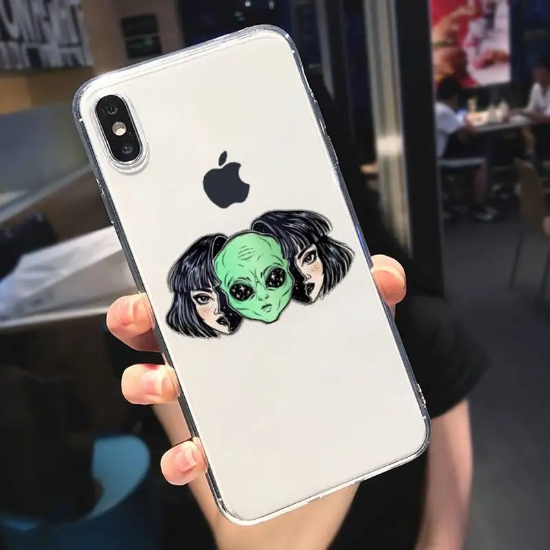 

Cute cartoon Alien space Phone Case Transparent soft For iphone 5 5s 5c se 6 6s 7 8 11 12 plus mini x xs xr pro max
