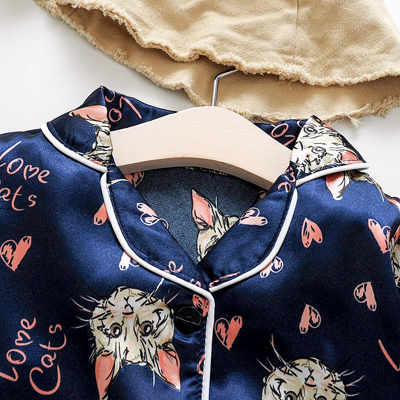 Fashion boutique little bear kids summer fall pajamas ice silk baby girl boys set