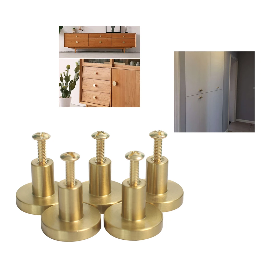 

5pcs Brushed Gold Brass Round Cabinet Knobs Home Kitchen Cabinet Drawer Furniture Door Pulls Handles Hardware