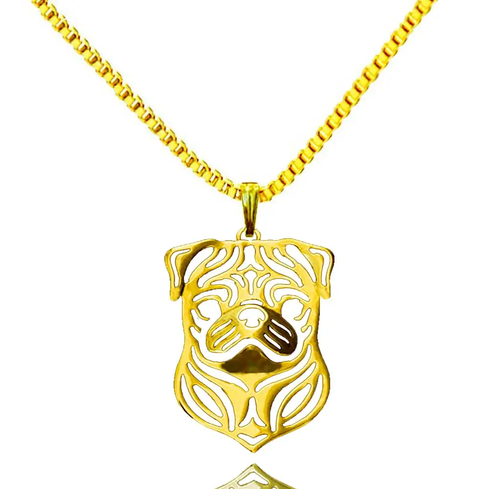 Кулон в виде мопса золотистого цвета ожерелье для любителей домашних животных
